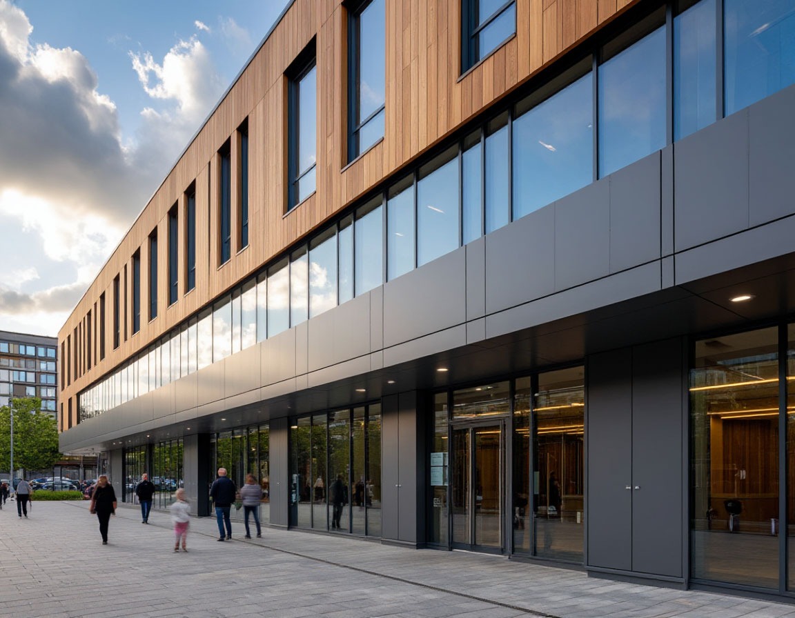 HPL панели на вентилируемом фасаде современного общественного здания