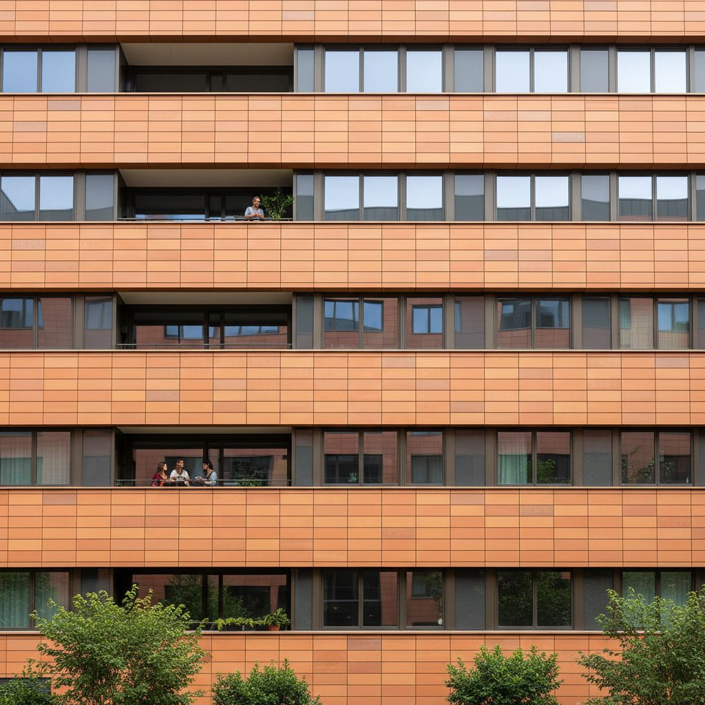 Терракотовые элементы на навесном вентилируемом фасаде жилого комплекса