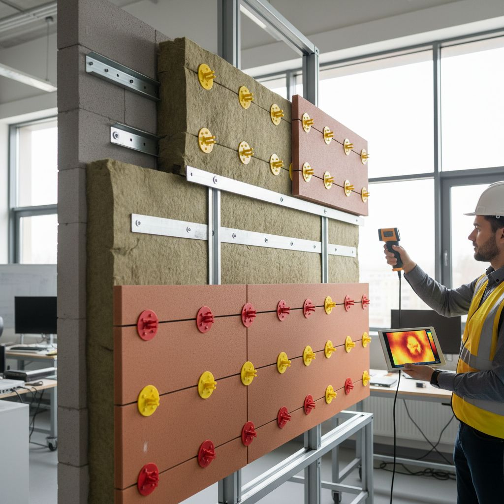 Слой минераловатного утеплителя в разрезе вентилируемого фасада