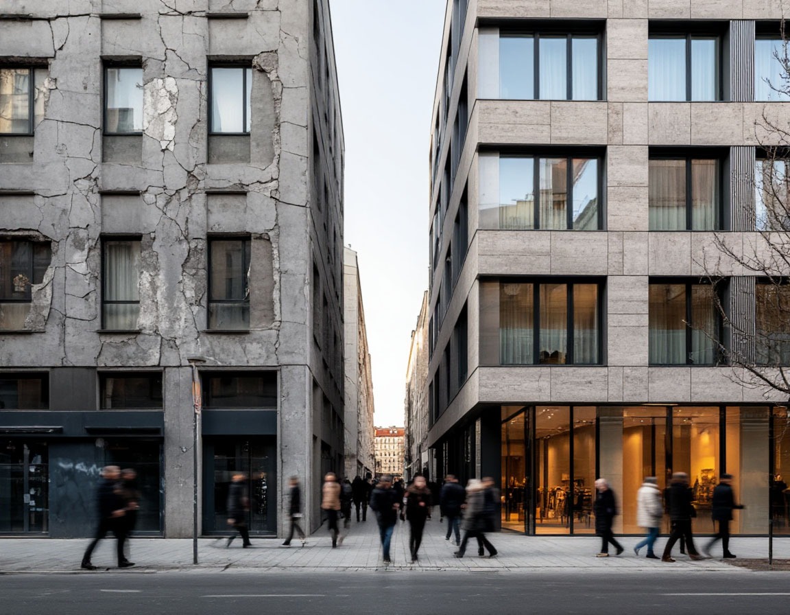 Здание до и после реконструкции с вентилируемым фасадом