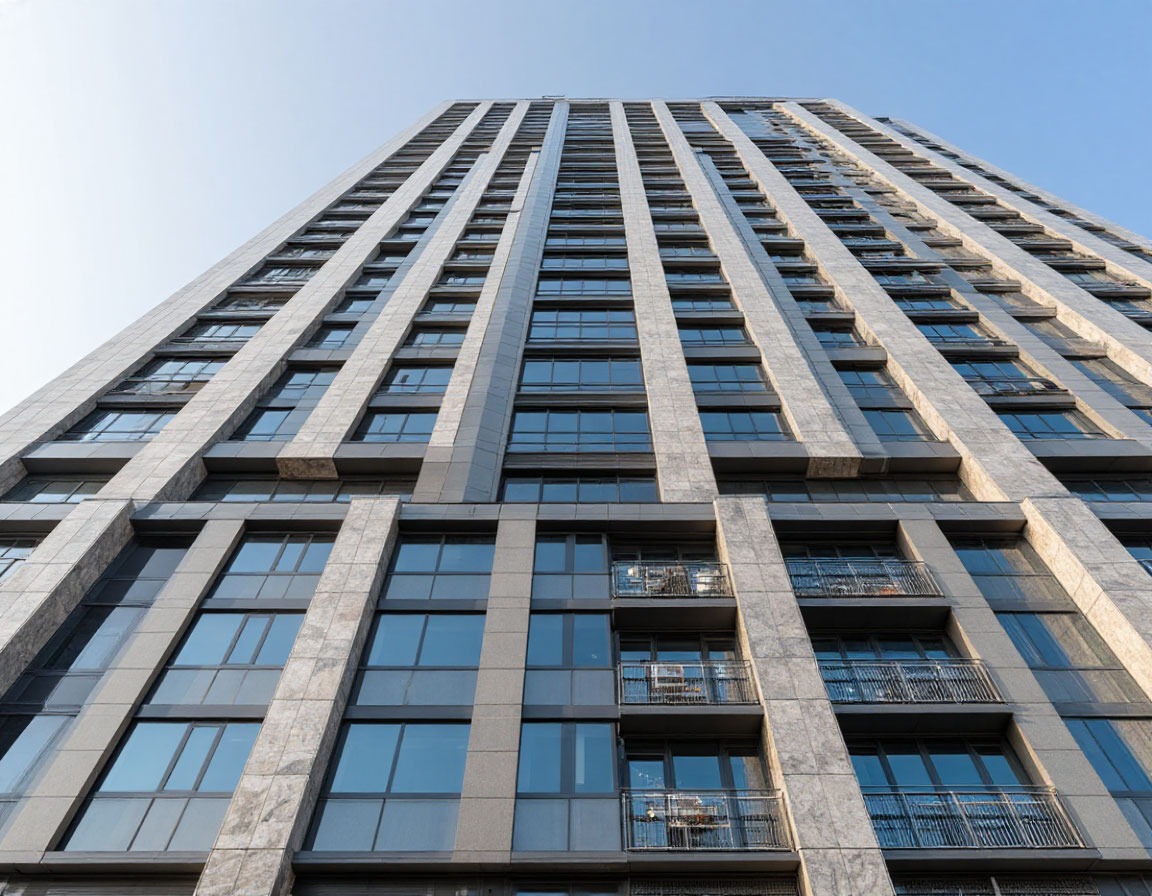 Высотное здание с вентилируемым фасадом, вид снизу вверх