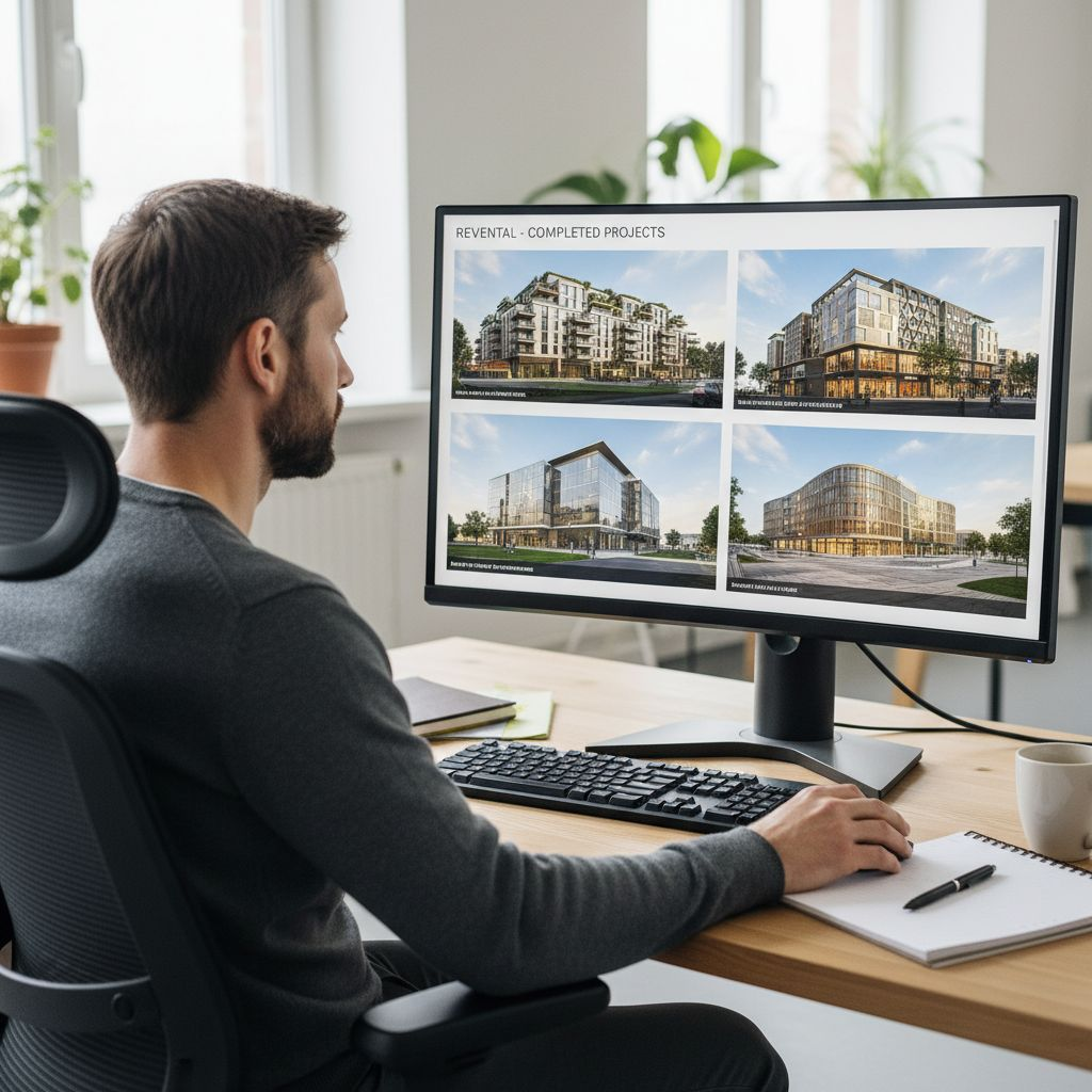 Коллаж из фотографий реализованных фасадов REVENTAL на разных типах зданий