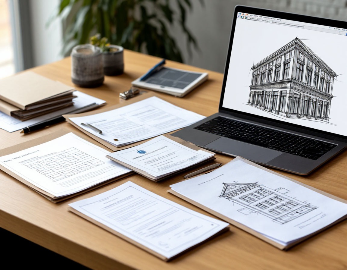 Пакет сертификатов и техсвидетельств REVENTAL на столе инженера-проектировщика