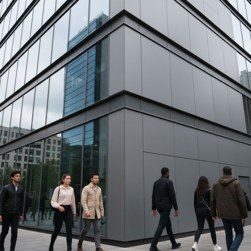 Здание с комбинированным фасадом: витражная часть и кассетный вентфасад