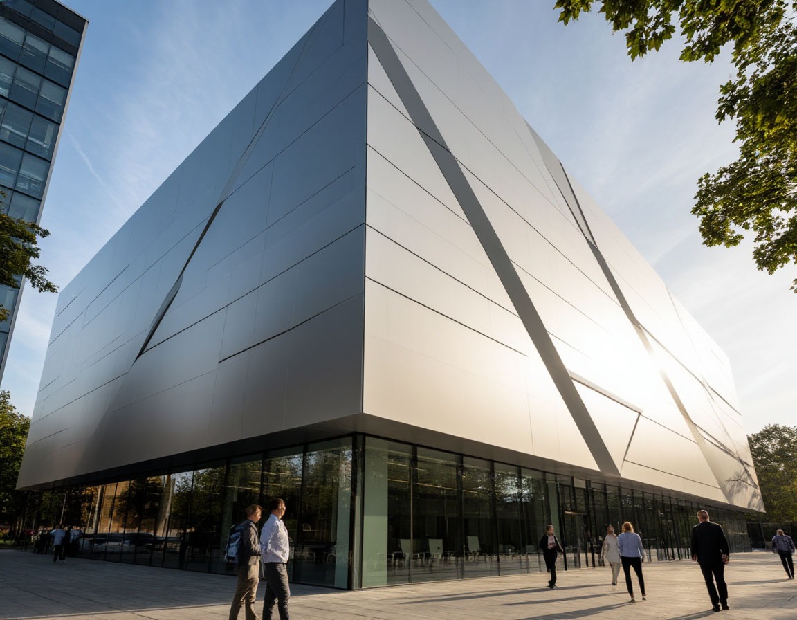 Современное здание с вентилируемым фасадом из композитных панелей Alucobond