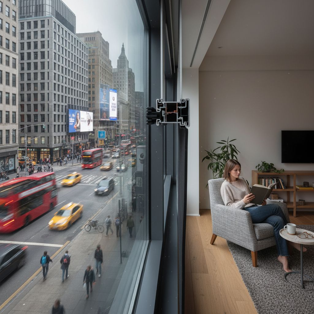 Жилое здание с вентилируемым фасадом рядом с шумной дорогой, внутри - тихая комната