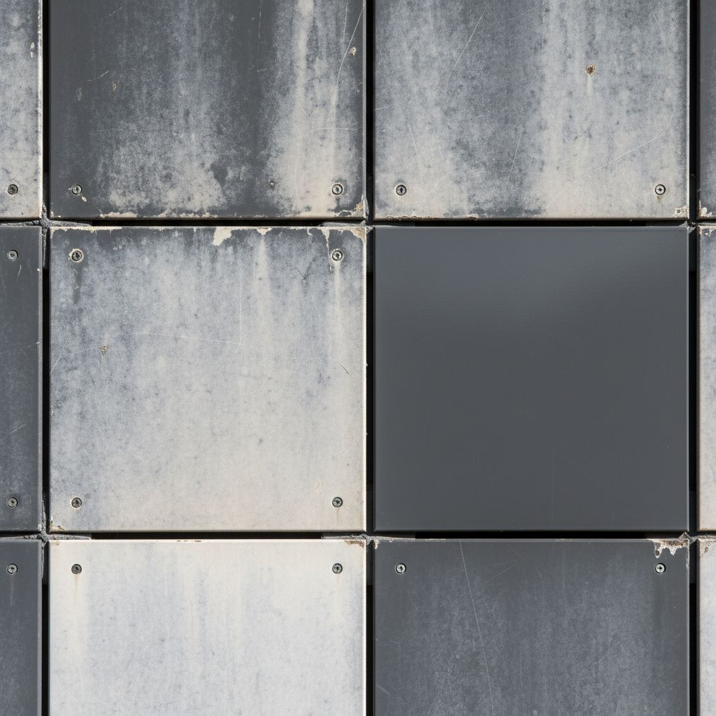 Фасад с контрастом выгоревшей и свежей зоны покрытия под воздействием ультрафиолета