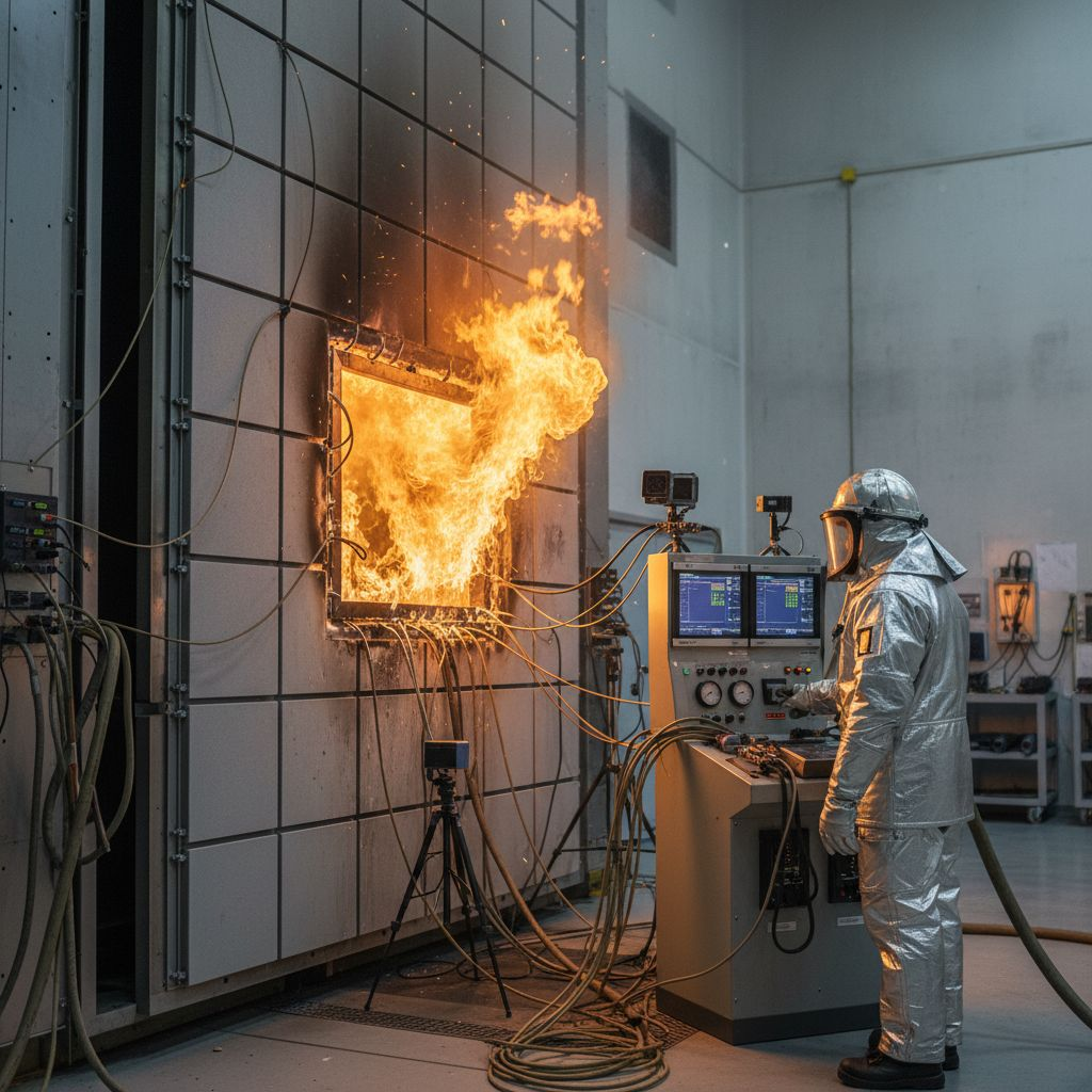 Испытание фрагмента вентилируемого фасада на огнестойкость в пожарной лаборатории