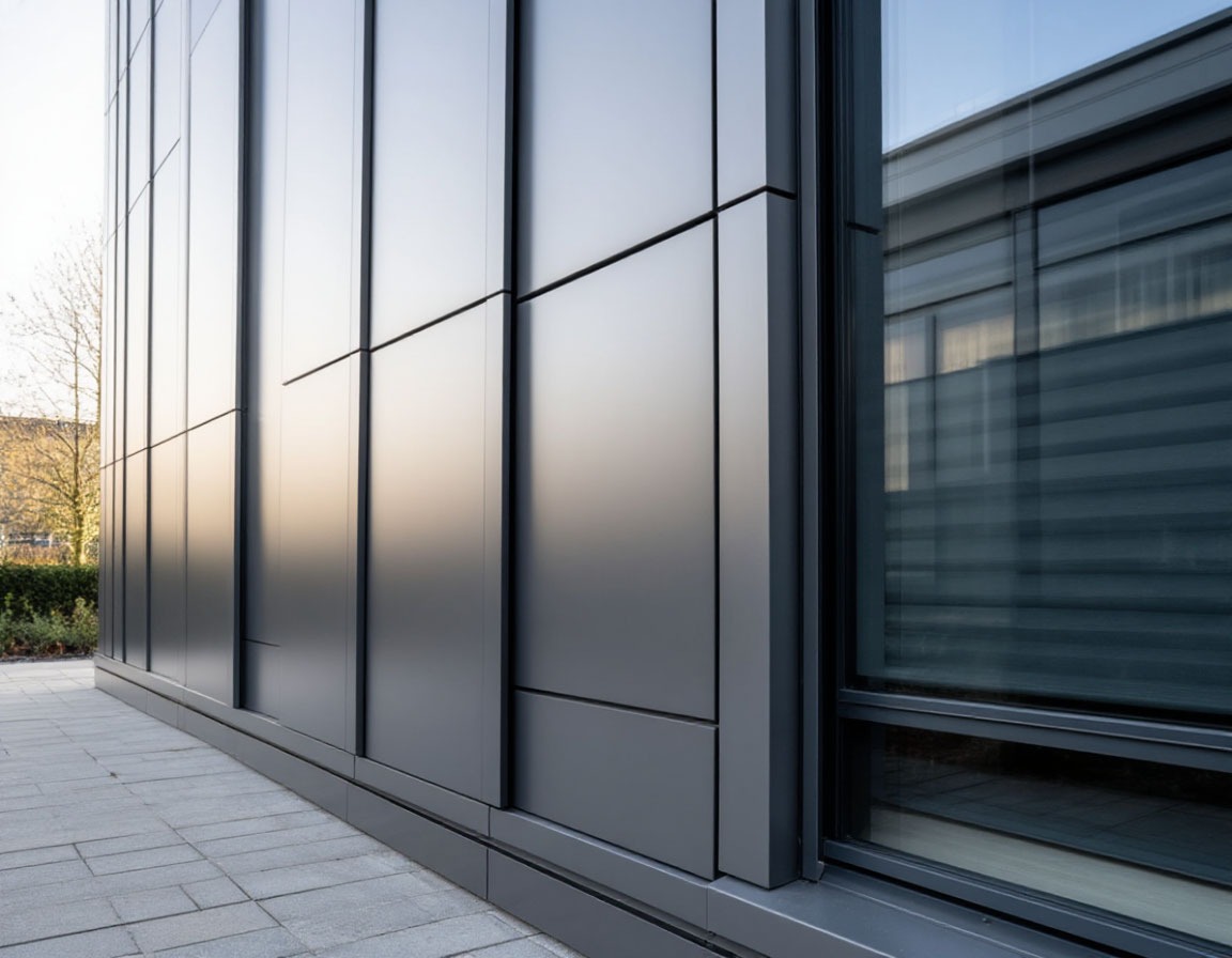 Фасад с кассетами на скрытом креплении и демонстрацией замкового профиля